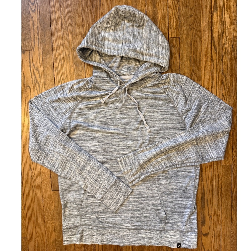 American Eagle Seriously Soft Hoodie Mens Lrg Grey SpaceDye Pullover Lightweight